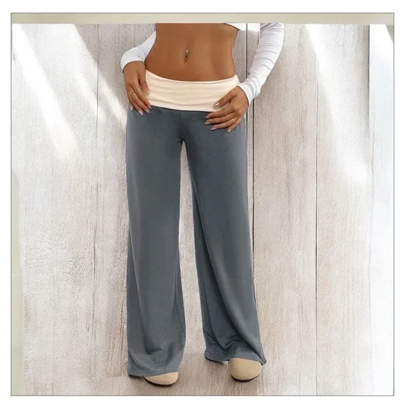 Gray Wide Leg High-Rise Pants - Picture 1 of 2